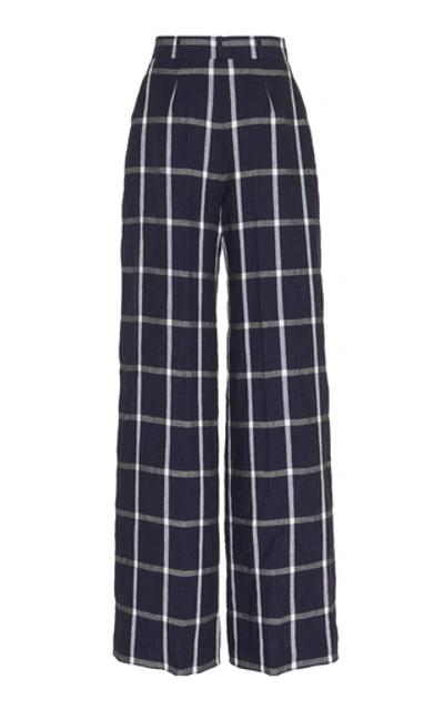 Shop Martin Grant Checked Linen Wide-leg Trousers In Multi