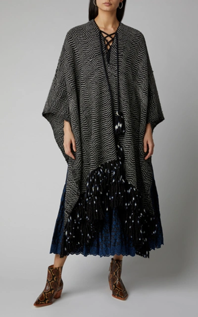 Shop Ulla Johnson Mona Fringed Wool Poncho In Blue