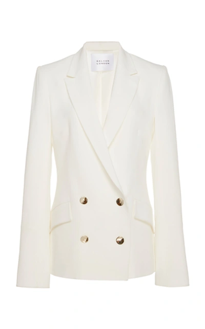 Shop Galvan Jones Double-breasted Satin Blazer In White