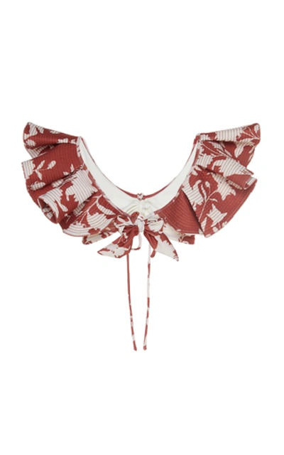 Shop Johanna Ortiz Ruffled Floral-print Bikini Top In Red