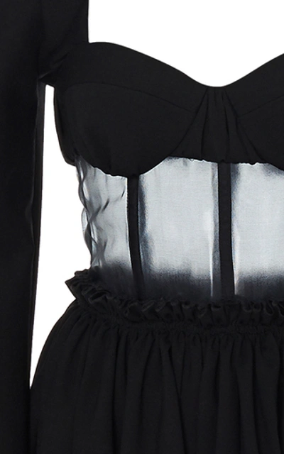 Shop Rosie Assoulin Pleated Sheer-paneled Cady Midi Dress In Black