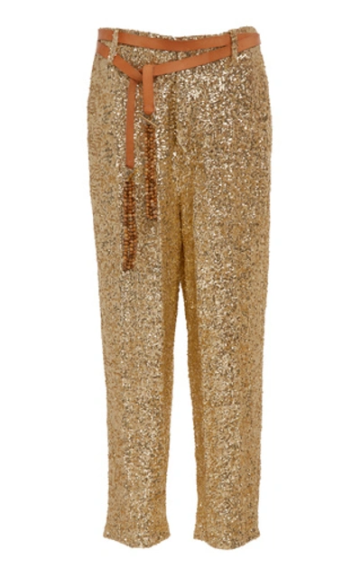 Shop Acheval Pampa Al Viento Sequin Pants In Gold