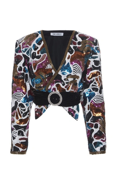 Shop Attico Belted Sequined Cotton Jacket In Multi