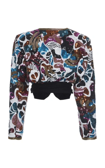 Shop Attico Belted Sequined Cotton Jacket In Multi