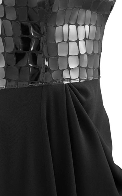 Shop Alex Perry Atticus Sequined Croc-effect Strapless Crepe Gown In Black