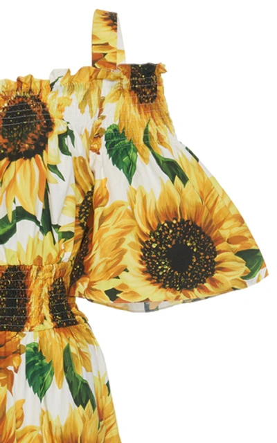 Shop Dolce & Gabbana Off-the-shoulder Smocked Floral-print Cotton Maxi Dres In Yellow