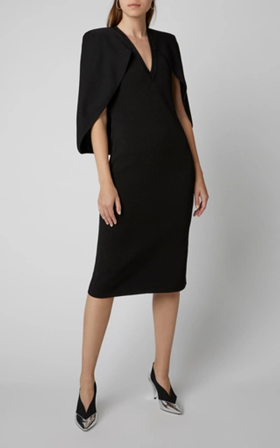 Shop Givenchy Cape-effect Stretch-knit Midi Dress In Black
