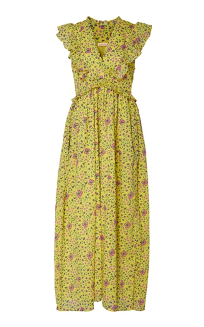 Shop Banjanan Honey Floral-print Cotton-voile Maxi Dress In Yellow
