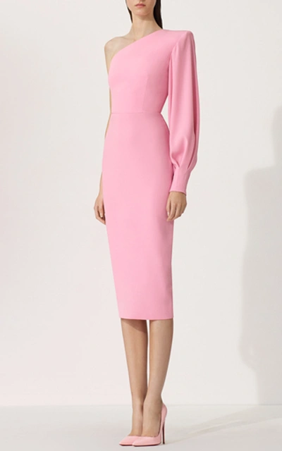 Shop Alex Perry Warner One-shoulder Crepe Midi Dress In Pink