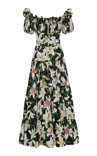 Shop Dolce & Gabbana Off-the-shoulder Floral-print Cotton-voile Maxi Dress