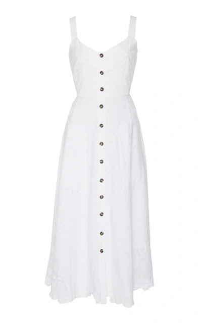 Shop Saloni Fara-b Broderie Anglaise Cotton Midi Dress In White