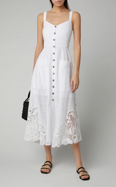 Shop Saloni Fara-b Broderie Anglaise Cotton Midi Dress In White