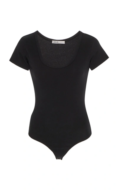 Shop Agolde Ribbed Cotton-jersey Bodysuit In Black