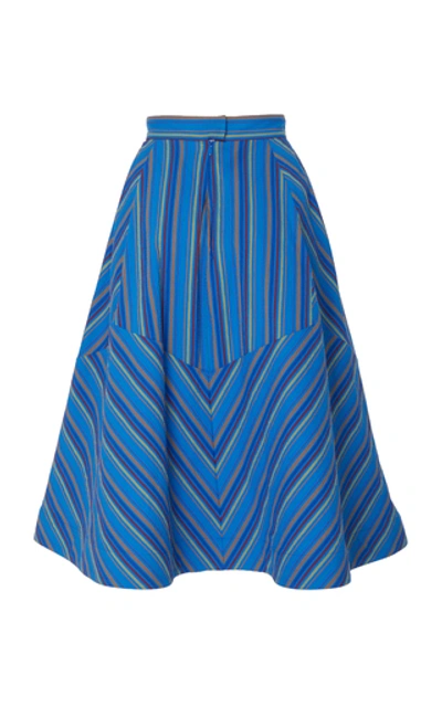 Shop Rosie Assoulin Batman Striped Cotton Midi Skirt