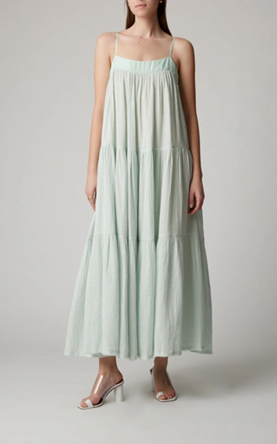 Shop Anaak Iva Maria Cotton-voile Maxi Dress In Blue