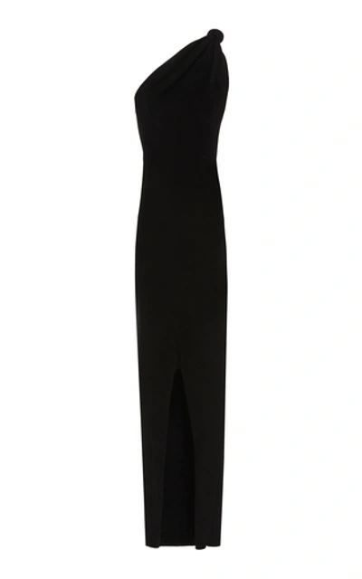 Shop Brandon Maxwell Knotted One-shoulder Cady Dress In Black