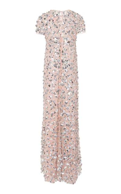 Shop Carolina Herrera Sequin Embroidered Chiffon Gown In Pink