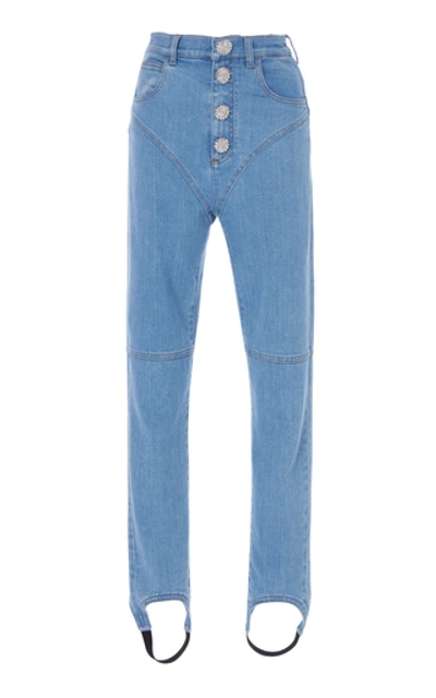 Shop Alessandra Rich Crystal-embellished Slim-leg Stirrup Jeans In Blue