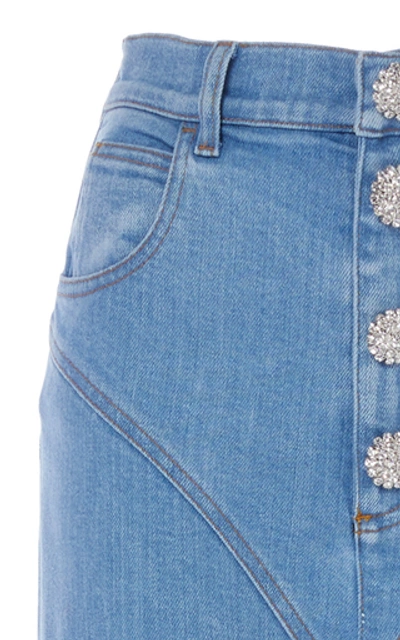 Shop Alessandra Rich Crystal-embellished Slim-leg Stirrup Jeans In Blue