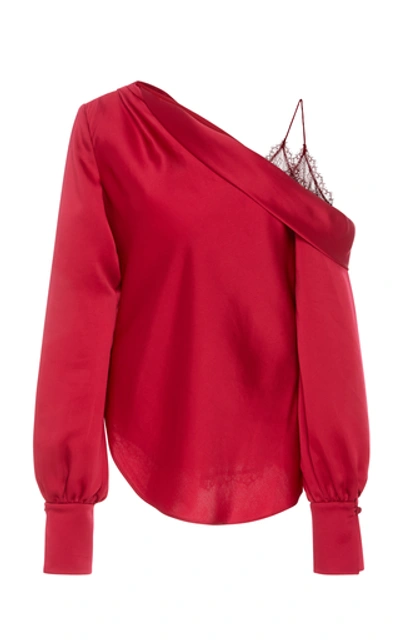 Shop Jonathan Simkhai Cold-shoulder Satin And Lace Top In Red