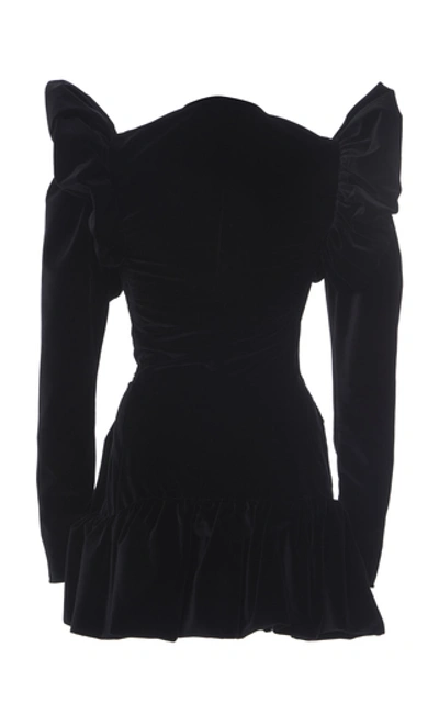 Shop Attico Button-embellished Velvet Mini Dress In Black