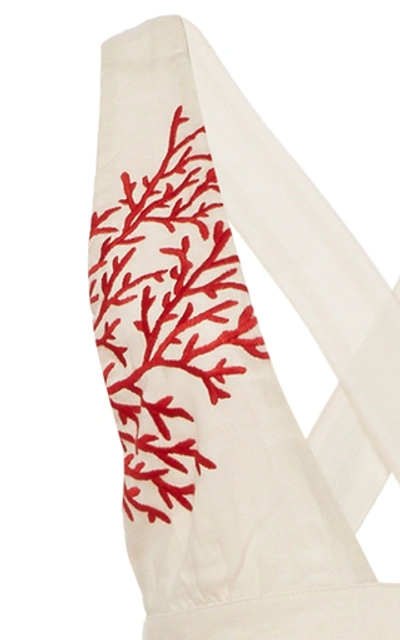 Shop Agua By Agua Bendita Naturalia Coral-printed Cross-back Linen Dress In Neutral