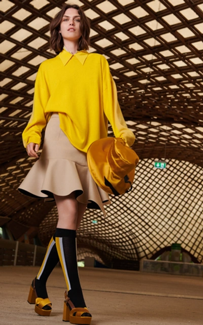 Shop Dorothee Schumacher Fine Lines Silk Sleeveless Top In Yellow