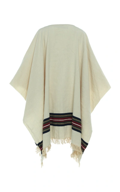 Shop Jacquemus Fringed Wool Poncho In Neutral