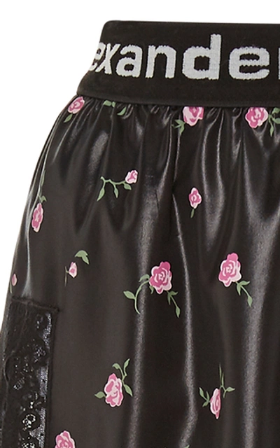 Shop Alexander Wang Intarsia-trimmed Floral-print Satin Midi Skirt