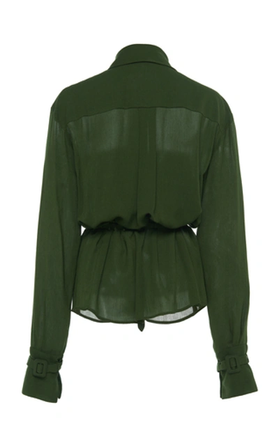 Shop Jacquemus La Chemise Enna Belted Cotton-voile Shirt In Green