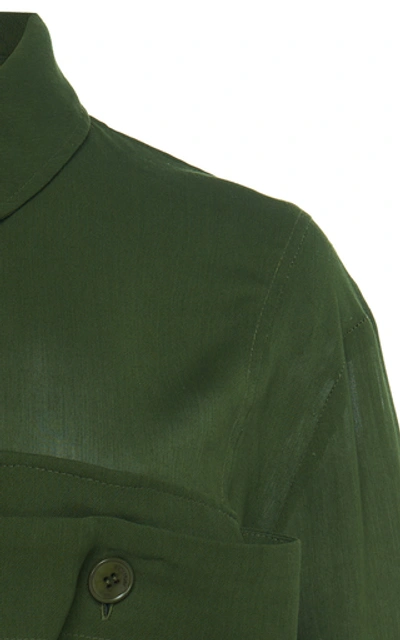 Shop Jacquemus La Chemise Enna Belted Cotton-voile Shirt In Green