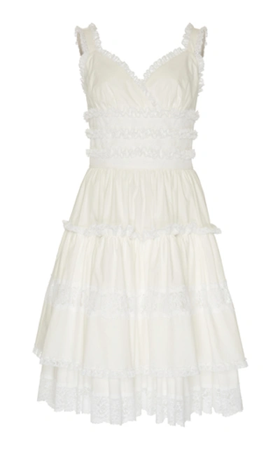 Shop Dolce & Gabbana Tiered Lace-trimmed Poplin Midi Dress In White