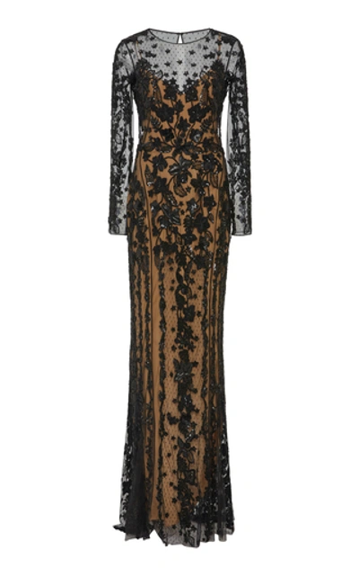 Shop Zuhair Murad Tiare Embroidered Tulle Gown In Black