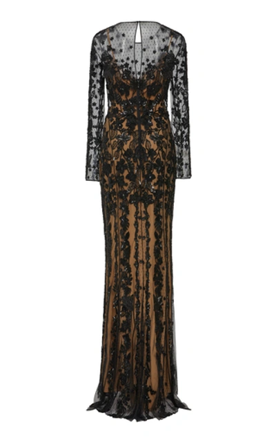 Shop Zuhair Murad Tiare Embroidered Tulle Gown In Black