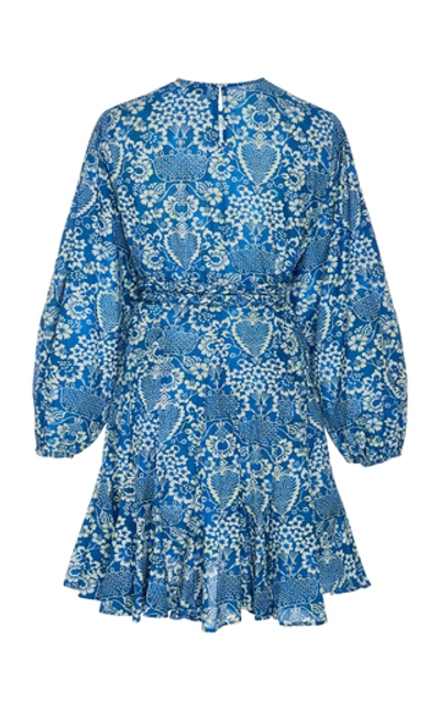 Shop Rhode Ella Floral-print Cotton-poplin Mini Dress In Blue