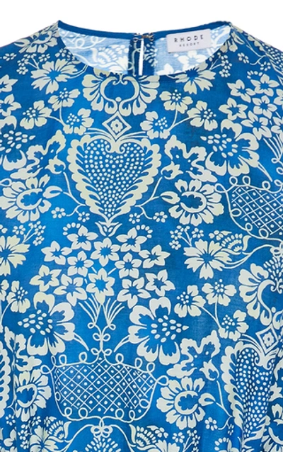 Shop Rhode Ella Floral-print Cotton-poplin Mini Dress In Blue