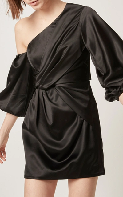 Shop Amur Alessandra One Shoulder Satin Mini Dress In Black