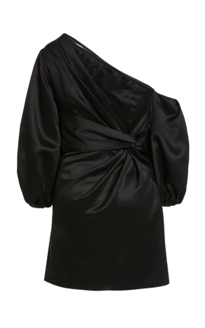 Shop Amur Alessandra One Shoulder Satin Mini Dress In Black