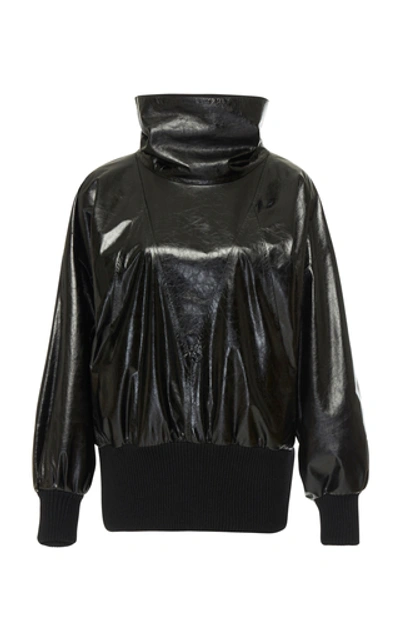 Shop Givenchy Balloon-sleeve Leather Blouse In Black