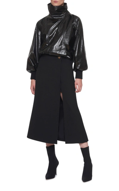 Shop Givenchy Balloon-sleeve Leather Blouse In Black