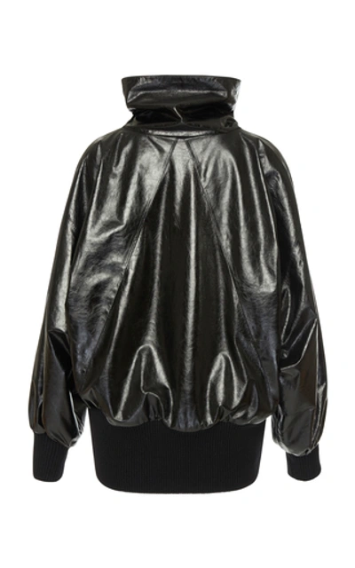 Shop Givenchy Balloon-sleeve Leather Blouse In Black