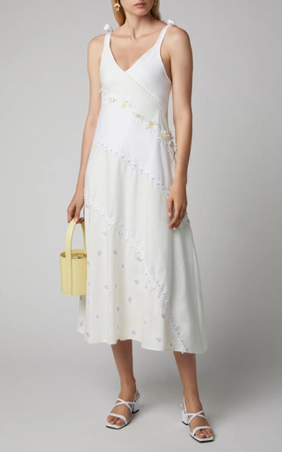 Shop Solid & Striped Floral-appliquéd Cotton-poplin Midi Dress