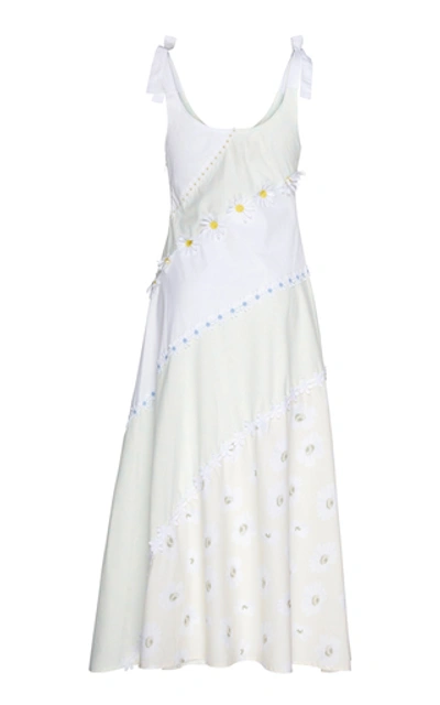 Shop Solid & Striped Floral-appliquéd Cotton-poplin Midi Dress
