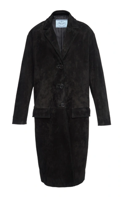 Shop Prada Suede Coat In Black