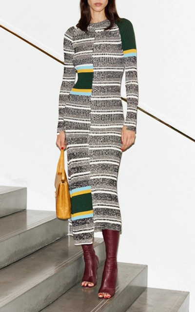 Shop Victoria Beckham Striped Rib-knit Cotton-blend Top