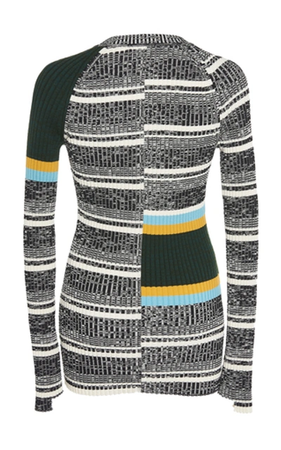 Shop Victoria Beckham Striped Rib-knit Cotton-blend Top