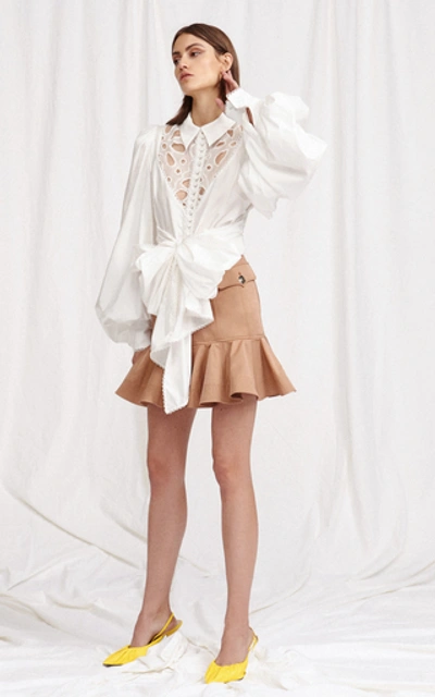 Shop Acler Delton Ruffled Crepe Mini Skirt In Brown