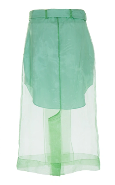 Shop Maison Margiela Organza Buckle Midi Skirt In Green
