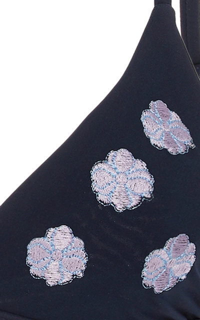 Shop Anemone Embroidered Bikini Top In Blue