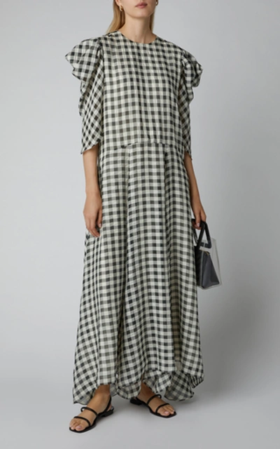 Shop Anna October Annushka Checked Seersucker Maxi Dress In Multi